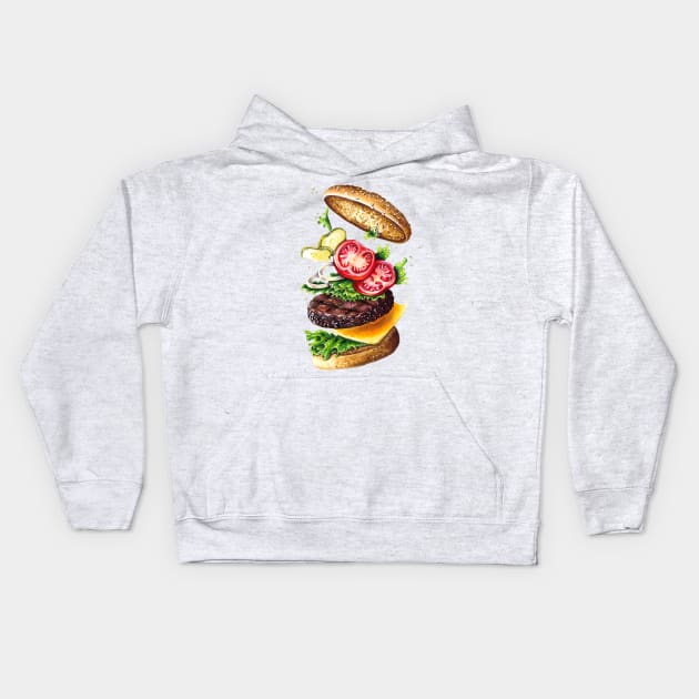 Tasty juicy hamburger Kids Hoodie by artisjourney